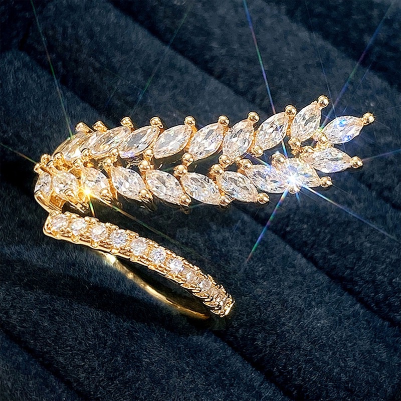 Trendi Daun Cincin Untuk Wanita Micro Paved Putih Cubic Zirconia Mewah Pengantin Pesta Pernikahan Finger-Ring Statement Jewelry