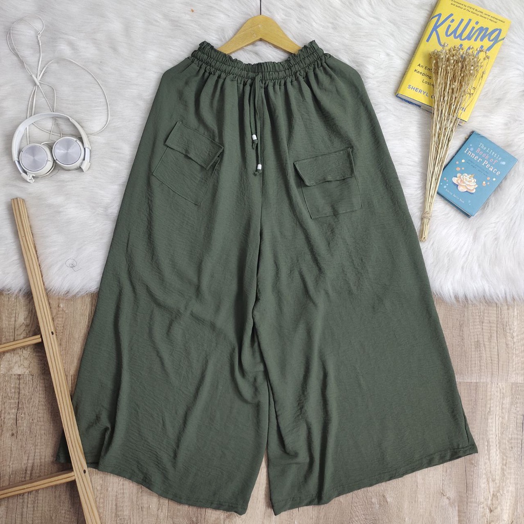 KULOT KANTONG SUPER JUMBO BAHAN CRINKLE LOOSE PANTS BIG SIZE KULOT OOTD OVERSIZE COD