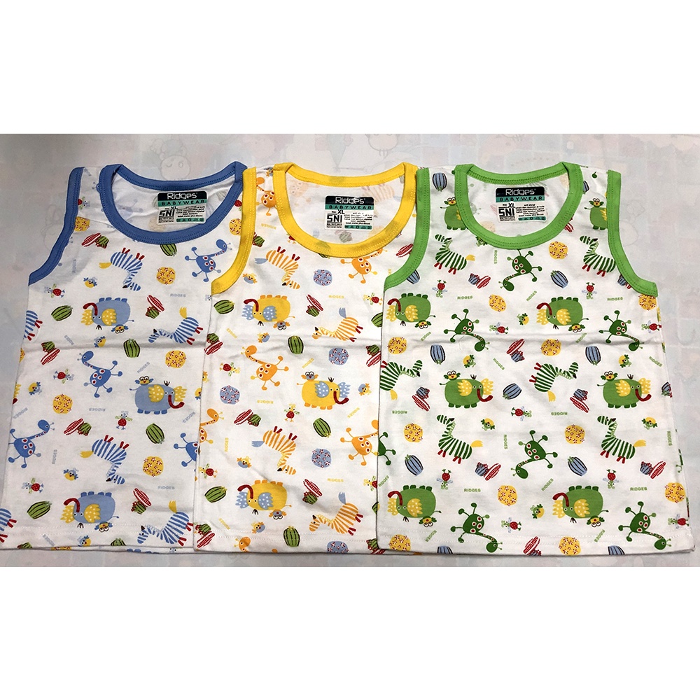 3pcs Baju Anak Kutung Ridges -  Baju Kaos Singlet Anak bayi harian Laki dan Perempuan tokozifa25