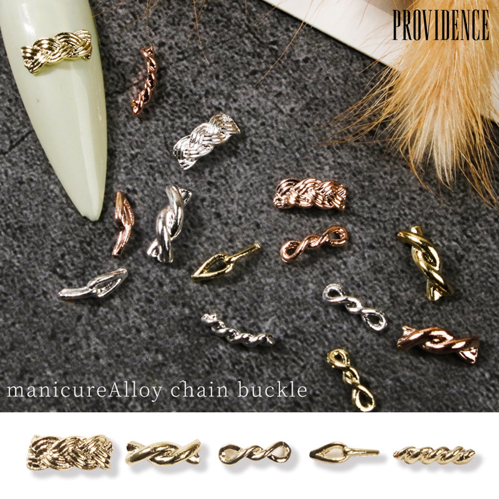 Providence 20Pcs Nail Art Decor Tiga Dimensi Permukaan Mengkilap Memukau Efek Visual DIY Gloss Anti Karat Emas Perak Twist Rantai Ornamen Kuku Salon Kuku Supply