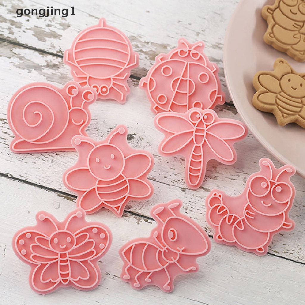 Ggg 8 Pcs/set Hutan Hewan Gajah Singa 3D Kartun Cookie Cetakan Biskuit Cutter Perangko Lebah Kupu-Kupu DIY Fondant Plunger Kue Alat Dapur Baking Pastry Bakeware Perlengkapan ID