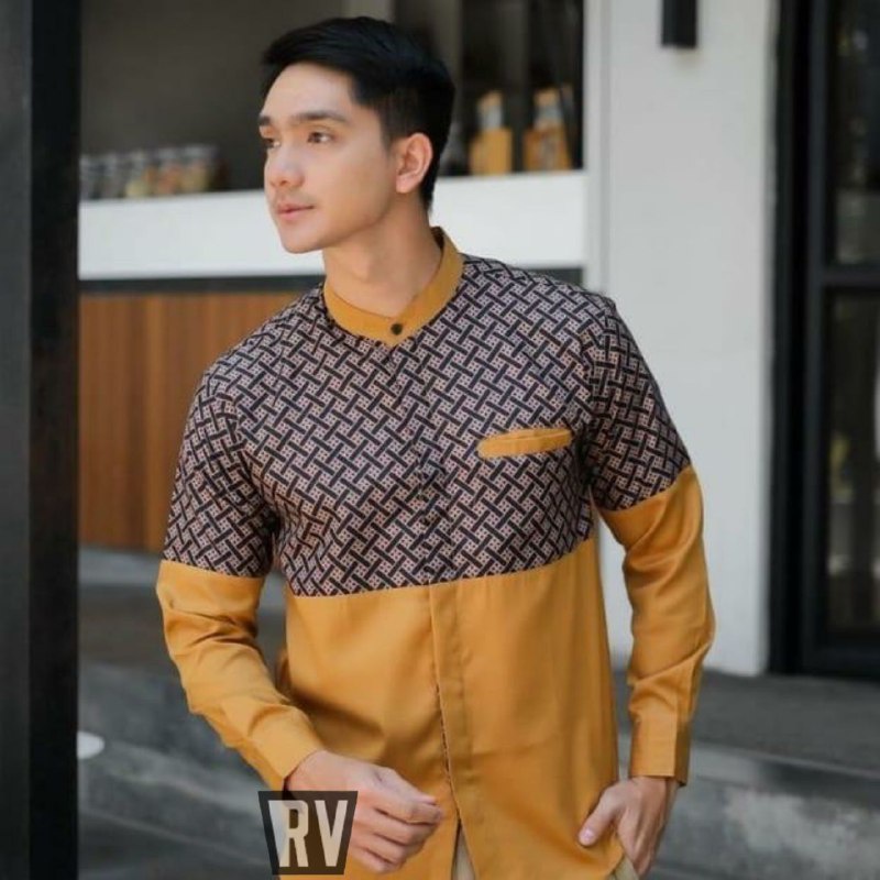 Baju koko pria dewasa terbaru kobata kombinasi batik lengan panjang M L XL XXL