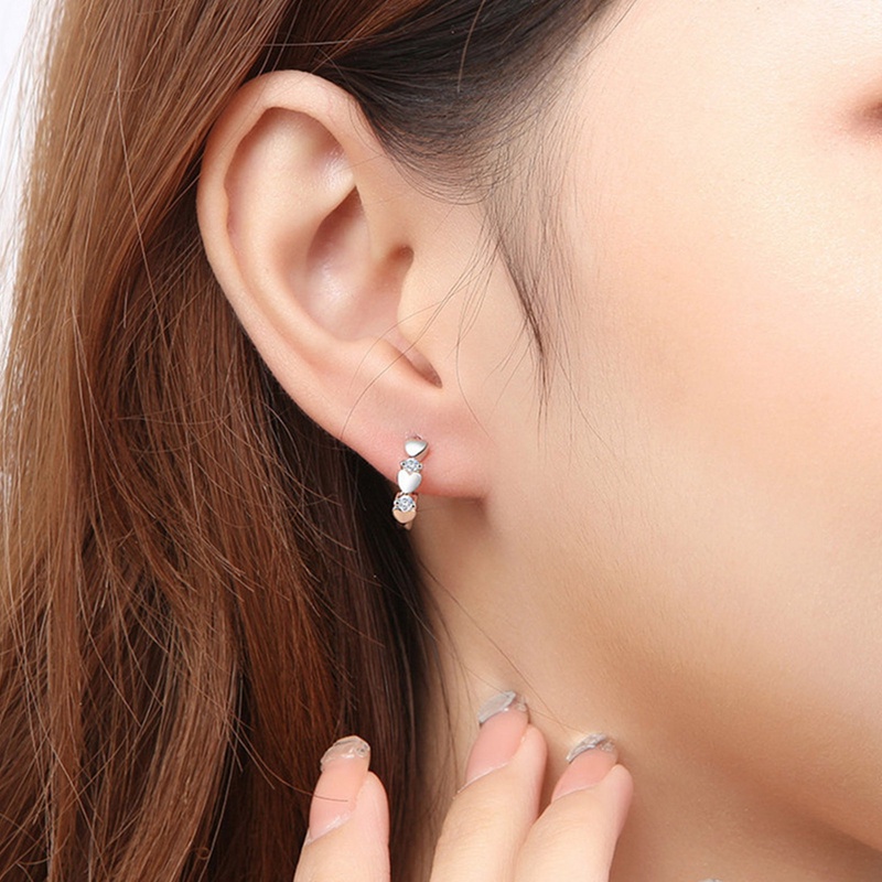 Cinta Hati Cubic Zirconia Sleeper Kecil Sterling Silver Anting Hoop Untuk Gadis Remaja Wanita Tembaga Kecil Lucu Tulang Rawan Huggies Earrings