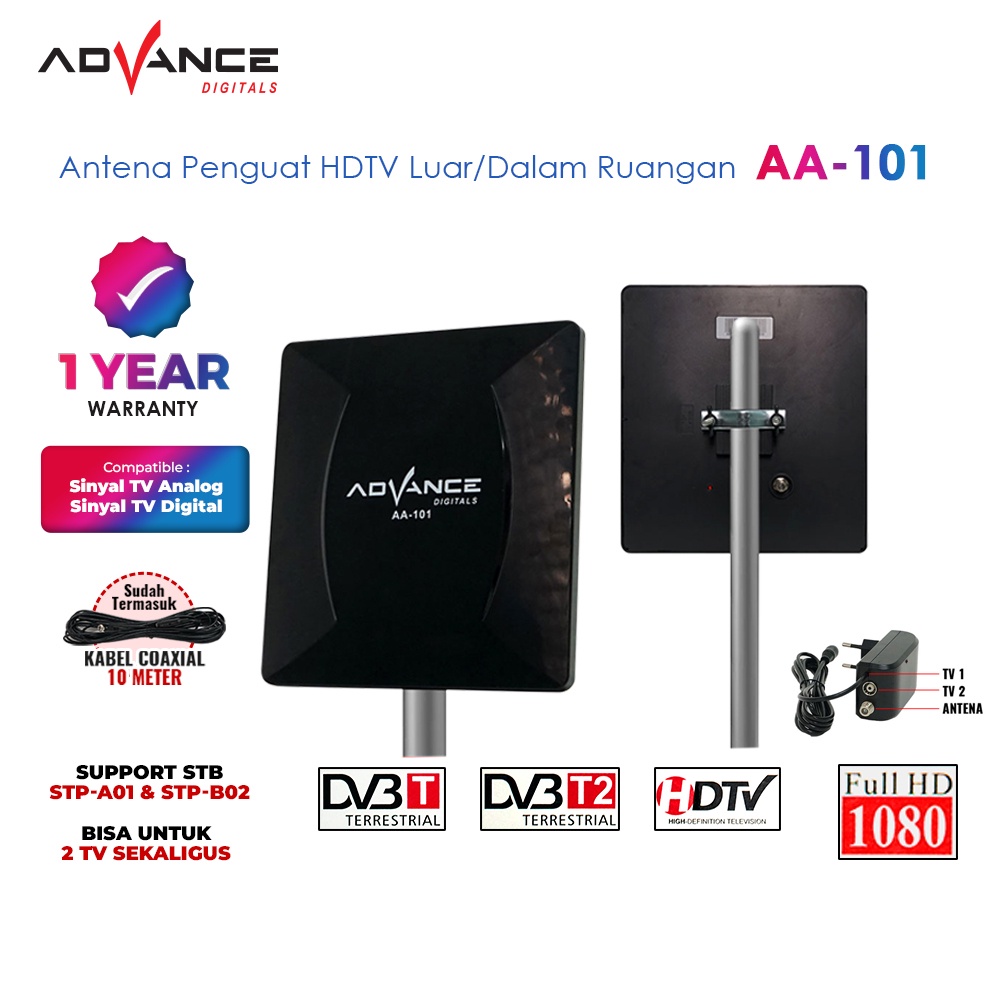 ANTENA Antena Tv Digital AA-101 Compatible Sinyal TV Analog / Digital Dalam dan Luar Bisa Untuk Dua TV