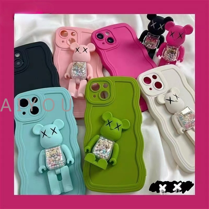 Case Beruang Matte Motif Gelombang Warna Permen Untuk iPhone 14 13pro 12 11promax 14plus 7plus/8plus Drop proof TPU Soft Case Phone Case