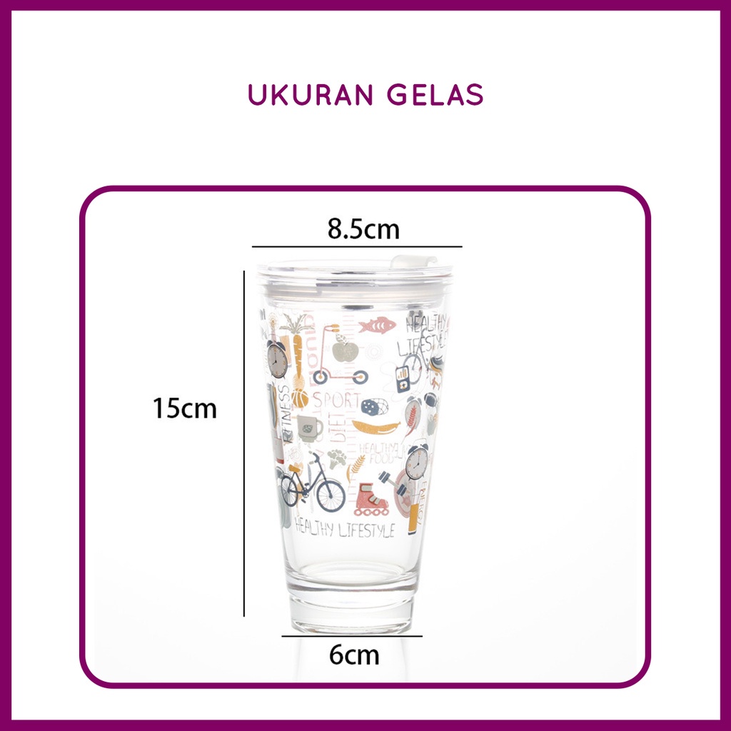 Gelas Tumblr Kaca Bening Gelas Mug Gelas Kaca dengan Tutup Anti Bocor 400ml Botol Minum Kaca Gratis Sedotan