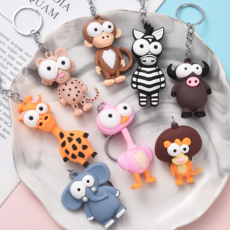 Untuk Gantungan Kunci Mobil, Tas Wanita Pria Lucu Kartun Keychain Gantungan Kunci Aksesoris Populer Key Ring Kreatif Lucu Jerapah lion animal Keychain Dekorasi Liontin