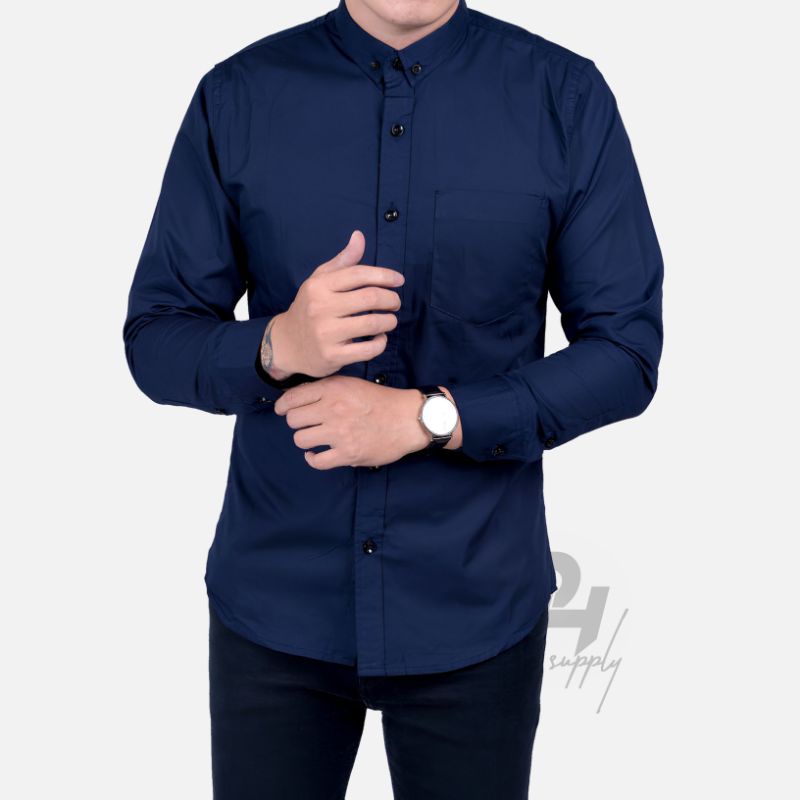 ( DHS ) kemeja polos pria dewasa import hitam lengan pendek / lengan panjang casual remaja terbaru o