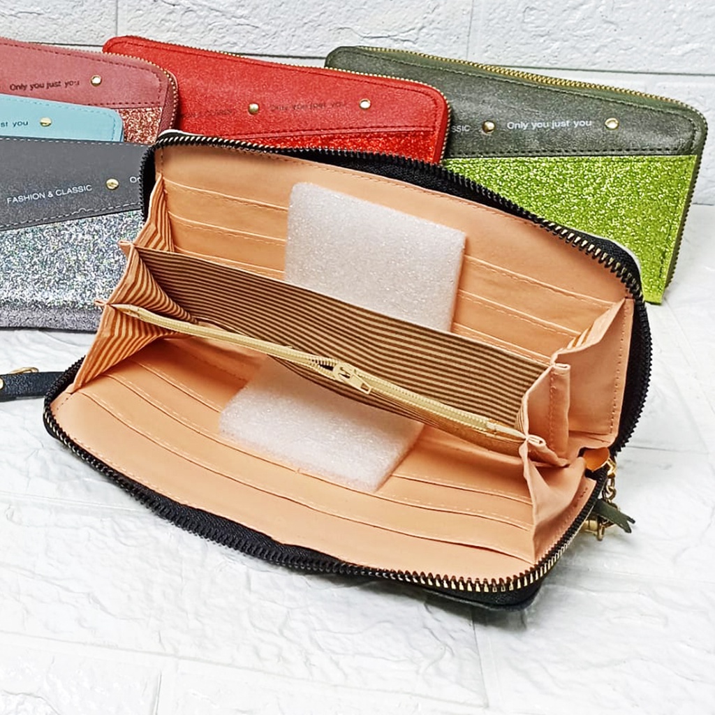 Dompet Panjang Wanita Zipper Fashion Korea Style Dompet Clutch Cewek 1 Resleting PU Multifungsi Satu7an D82