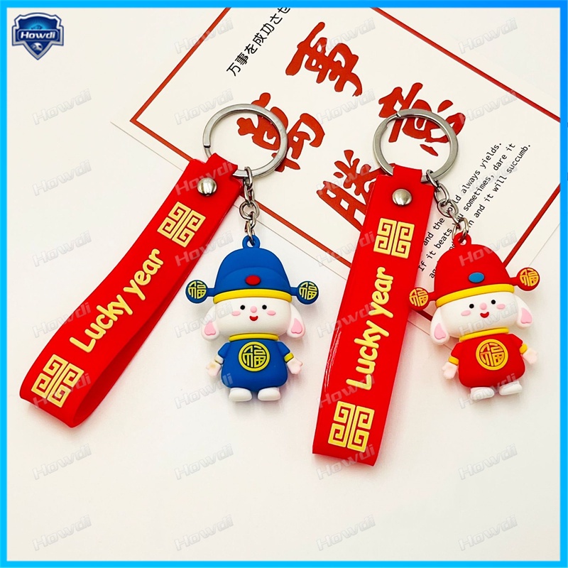 Patung Kelinci Kartun Tahun Kelinci Dewa Kekayaan Kelinci Kartun Tahun Kelinci Key Chain Joyful Key Chain Gantung Gantungan Kunci Mobil