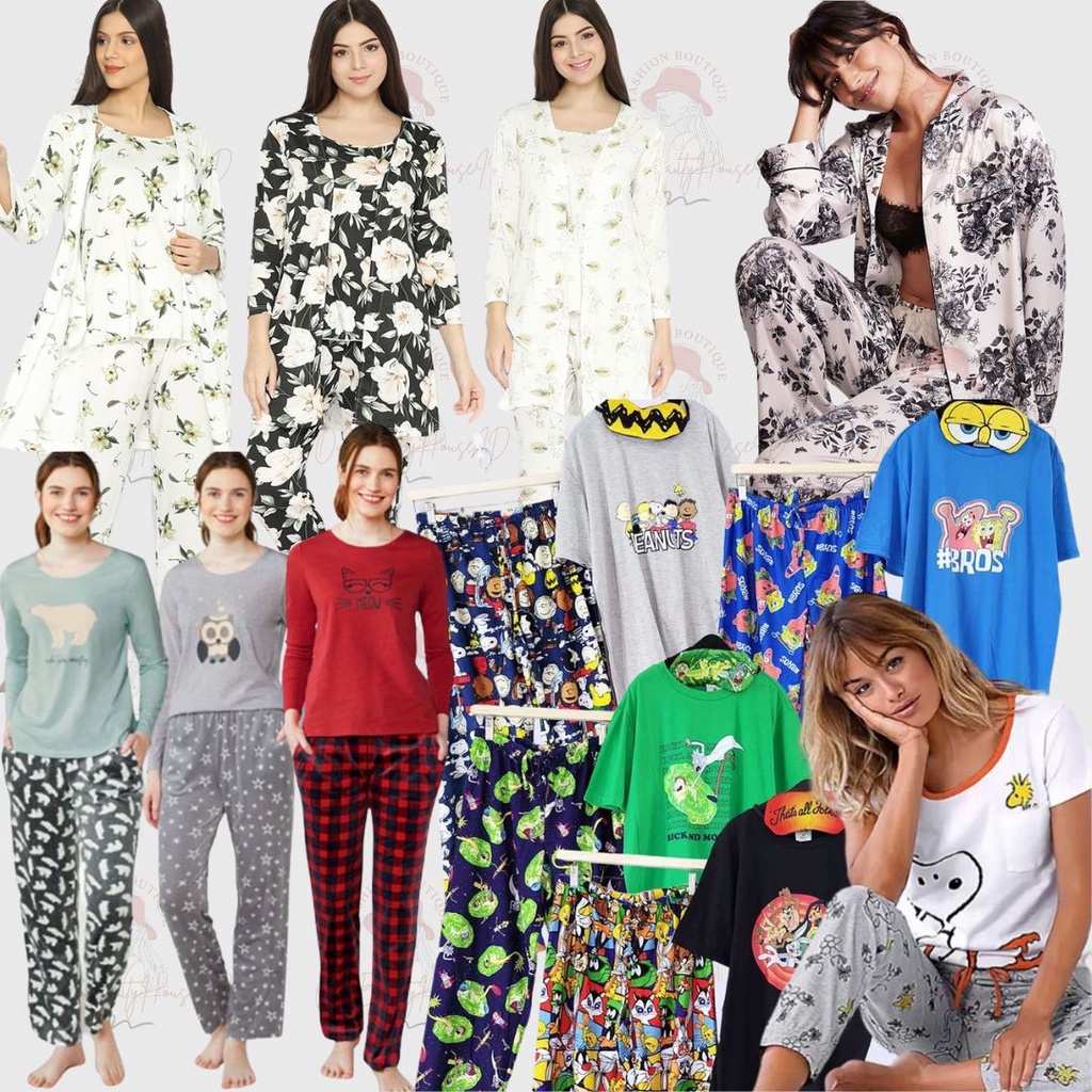 SHEIN APT9 CROFT BORROW ESMARA DISNY Pajamas Set Baju Tidur Piyama Shorts & Shirt Fuchia Longset Pea