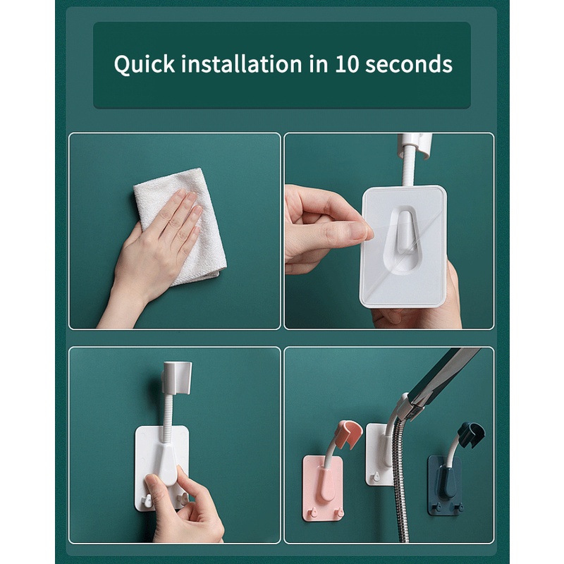 ღ Self-Adhesive Shower Kepala Bracket Holder 360 ° Adjustable Universal Handheld Shower Tongkat Rak dengan 2 Kait Dinding kamar Mandi Aksesoris