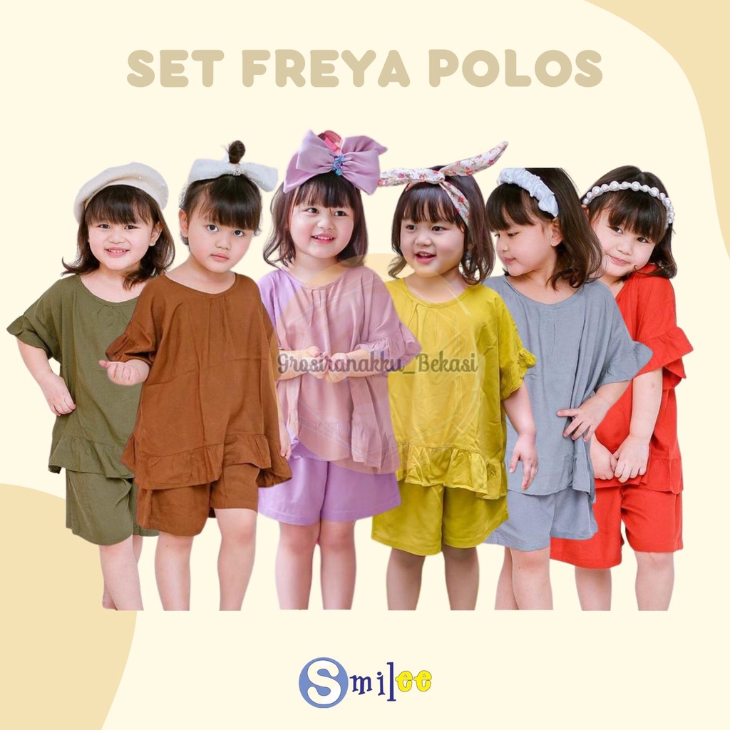 Setelan Anak Rayon Pendek Smilee Polos Freya Mix Warna SIze 1-5Thn