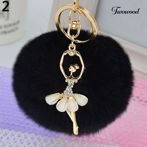 Twowood Wanita Fashion Lucu Angel Bola Bulu Gantungan Kunci Handbag Key Ring Gantungan Kunci Mobil