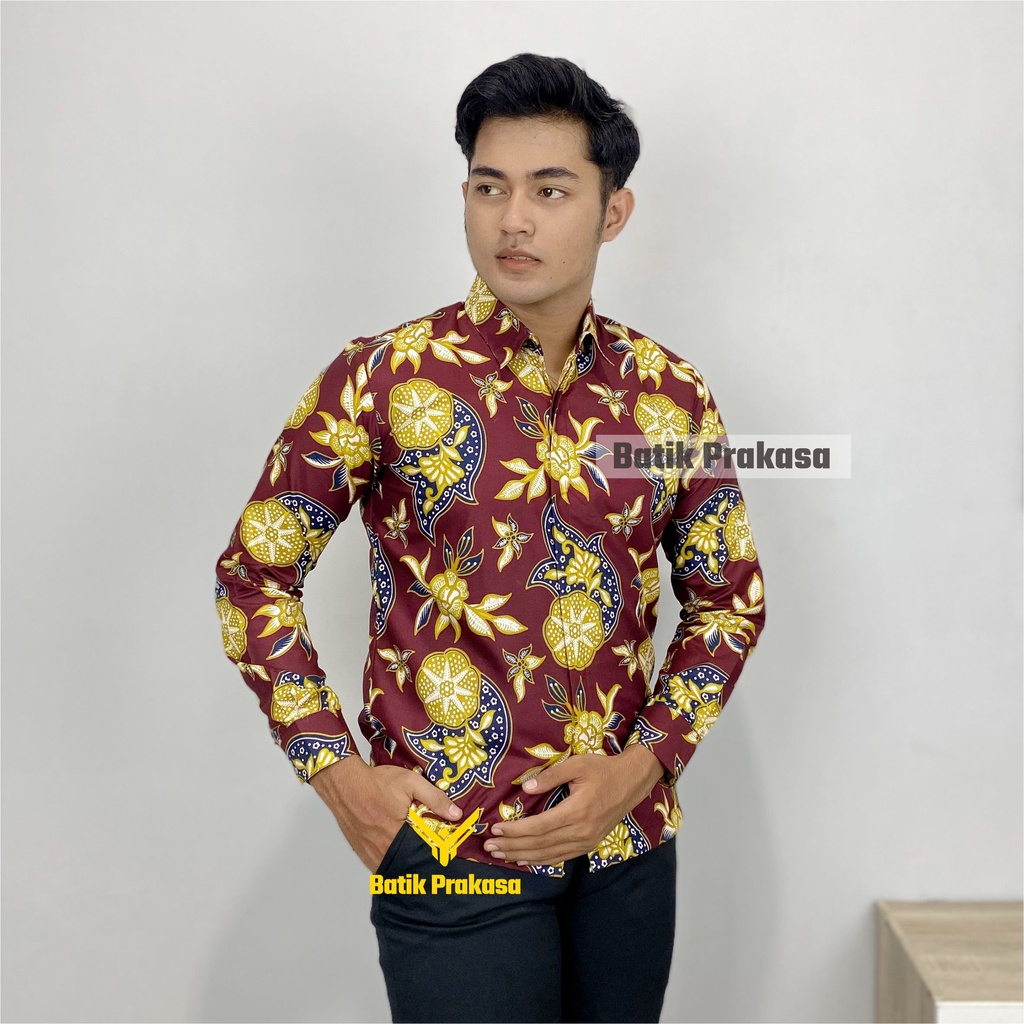 Kemeja Batik Pria Prakasa Motif Akandra Slimfit Lengan Panjang Batik Solo