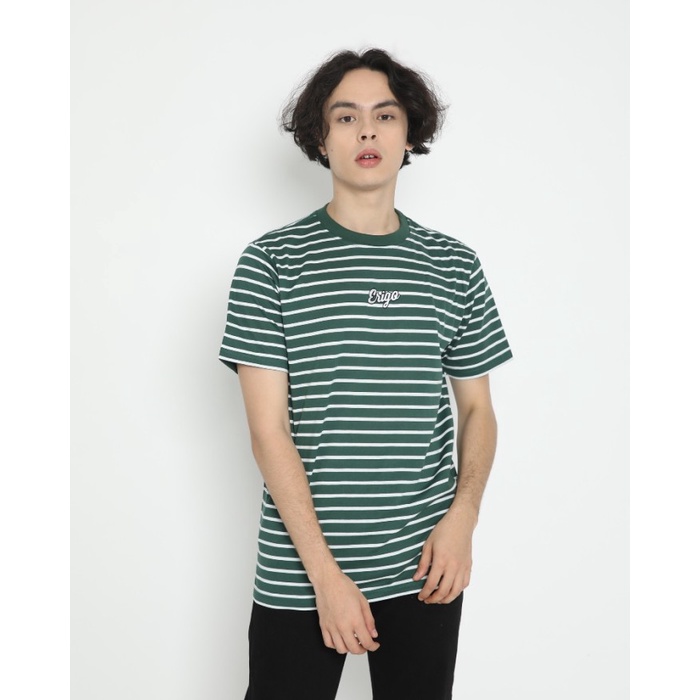 ⭐BISA COD⭐ Kaos Unisex Erigo T-Shirt Stripe Rogue Cotton Combed Green - S