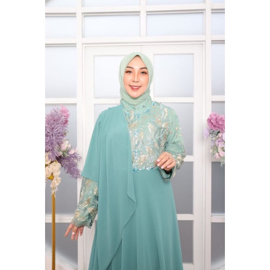 BUNDA CORLA DRESS | Gamis tille mix ceruty baby doll | Gamis brukat jumbo | Gamis | Gamis wisuda lamaran pernikahan //  KEBAYA ORIGINAL // KEBAYA MODERN // By Pelaminan Biru