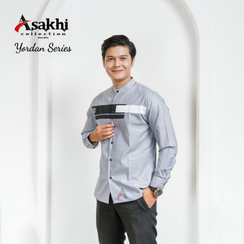 Baju Koko Pria Lengan Panjang Kombinasi Motif Yordan Koko Hadroh