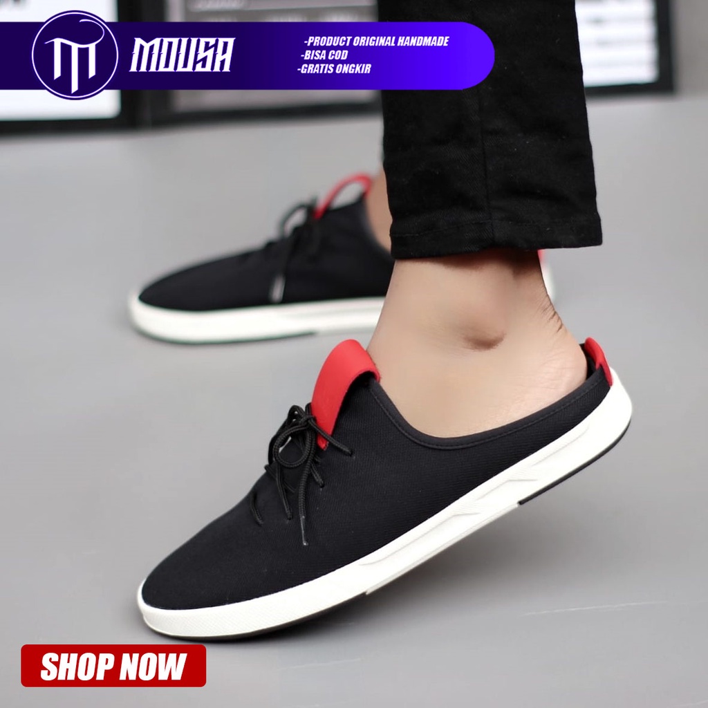 Sepatu Sandal Slop Casual Bustong Pria Hitam Mousa Hanzo