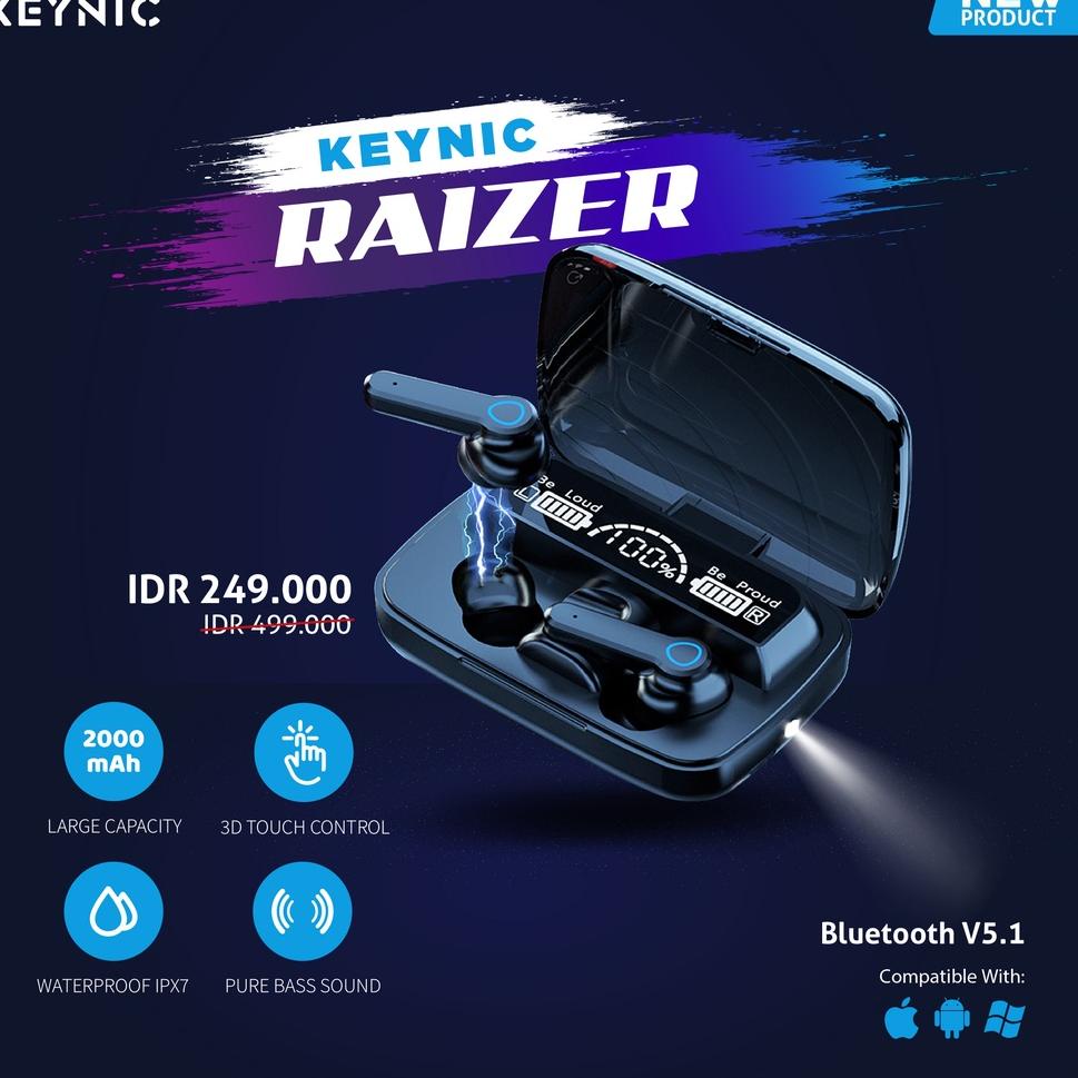 Terlaris Keynic raizer pure bass sound true wireless earbuds bluetooth garansi 1 tahun
