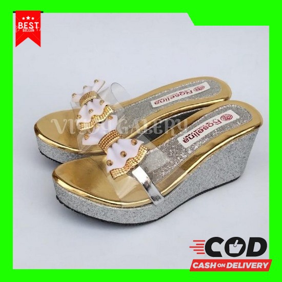 Model Terbaru Sandal Anak Perempuan Hak Tahu Bapau Kaca Motif Kupu-Kupu Dl-05 °•.¸¸.•°` Sandal Anak 