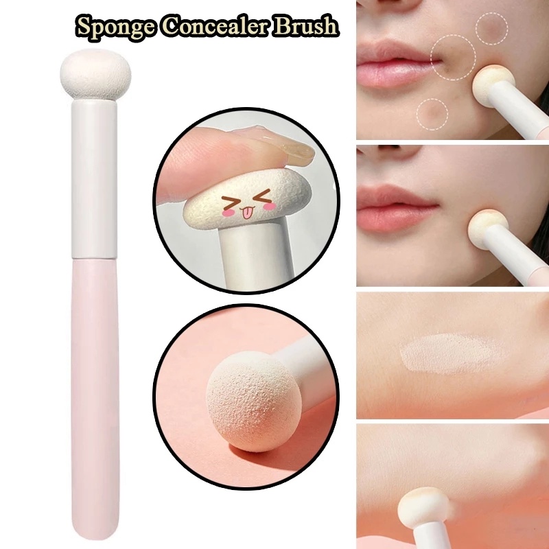 Kuas Concealer Foundation Brush Lipstik Kuas Bibir Makeup Brushes Air Cushion Lembut Portable Alat Makeup Sponge Concealer Brush Mushroom Head Puff Kepala Bulat Kecil Brush Foundation