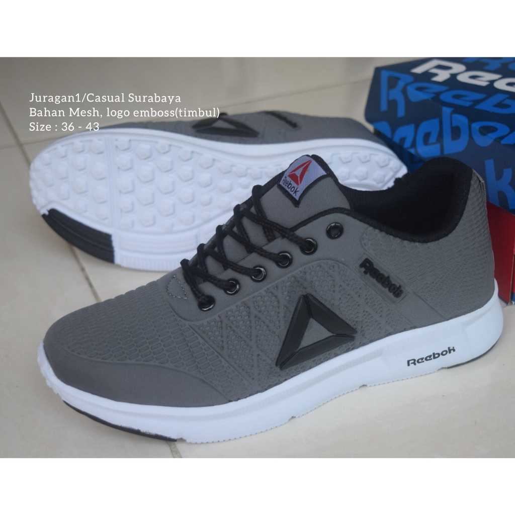 SEPATU SPORT RBK OLAHRAGA RUNNING GREY ABU BAHAN TERBAIK