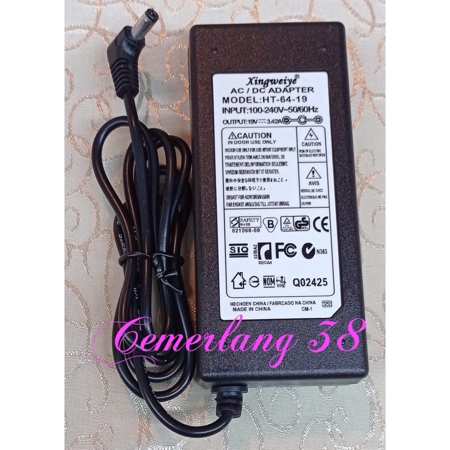 Adaptor Charger Laptop Notebook 19V 3,42A + Kabel Power 19 V 3.42 A