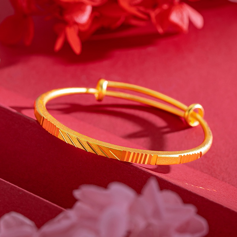 Goldkingdom Perhiasan Fashion Emas Asli Kadar 375 Bangkok Aksesoris Ready Stock Adjustable Gelang Bunga Antik Berlapis Emas Push Pull Loop