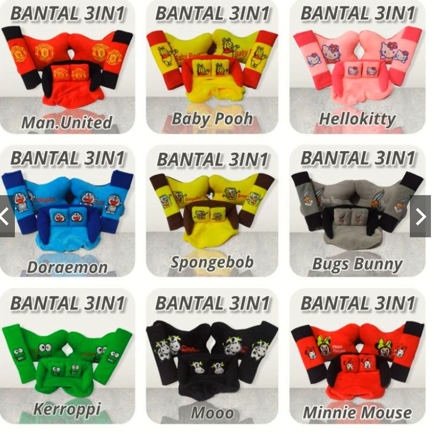 Bantal Mobil 3 in 1 Kartun Sandaran Car Set 3in1 bantalan kepala jok sarung seatbelt