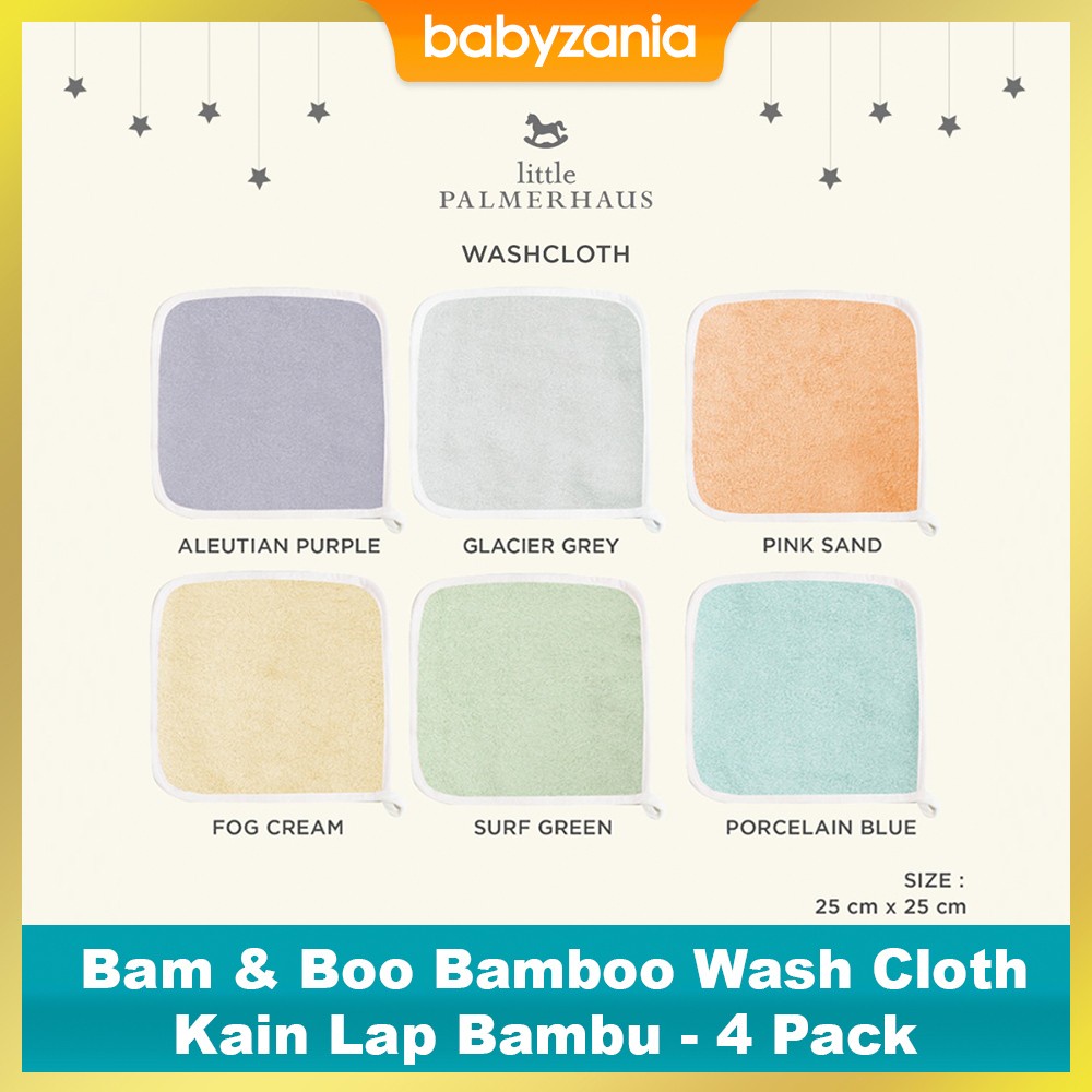 Little Palmerhaus Bam &amp; Boo Bamboo Wash Cloth 4 Pack - Pilih Warna