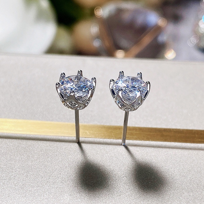 Fancyqube 1pasang Anting Tusuk Fashion Klasik Enam Cabang Solitaire Zircon Untuk Wanita Pria