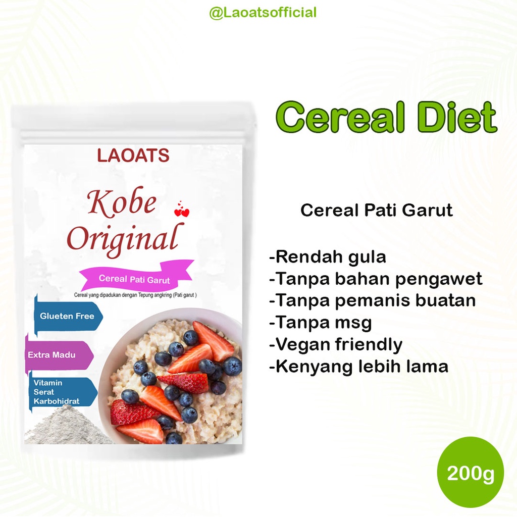 

Sereal Diet Pelangsing Penurun Berat Badan Rolled Oat Almond Milk Chia Seed Oatmeal Rendah Gula Pati Garut Kobe Original Laoats (200g)