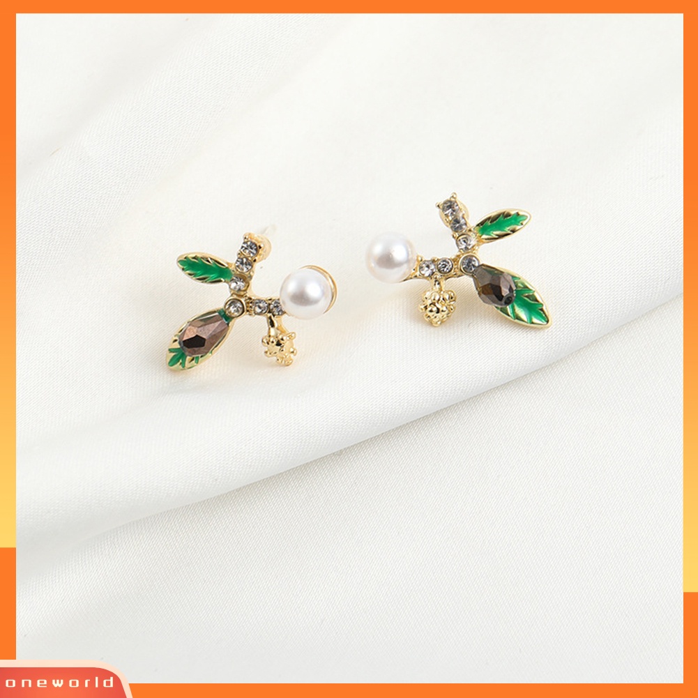 [WONE] Fashion Wanita Bertunas Berlian Imitasi Mutiara Imitasi Hias Telinga Stud Anting Perhiasan Hadiah