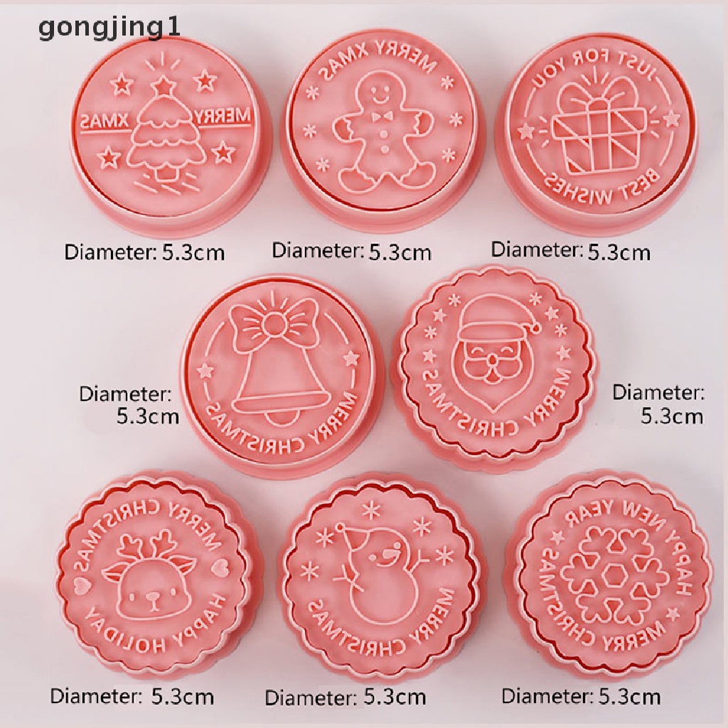 Ggg 8pcs /set Pemotong Kue Kering Plastik Tema Natal Kartun Pressable Biscuit Mold ID