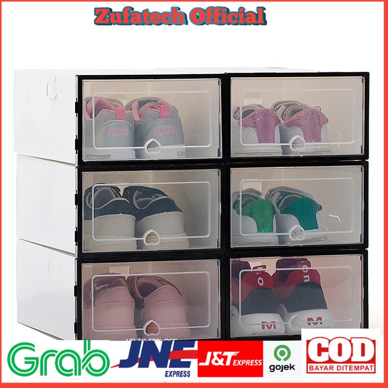 BNBS Kotak Susun Rak Organizer Sepatu Shoe Box 6 PCS - Black/White