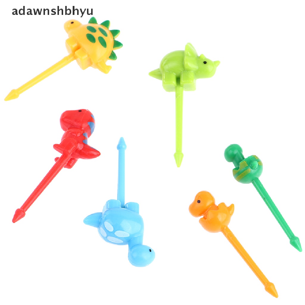 Adawnshbhyu 6pcs /set Dinosaurus Mini Animal Kartun Pilihan Makanan Anak Snack Garpu Buah ID