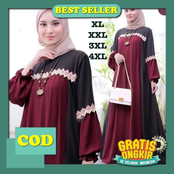 Gamis Ceruty Baby Doll Full Furring Motif Renda Premium / Gamis Lebaran 2023 Model Gamis Terbaru / M