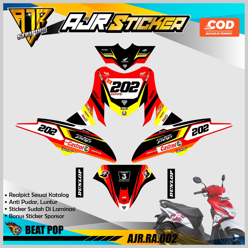 DECAL HONDA BEAT POP - DECAL Variasi List HONDA BEAT POP MOTIF ROADRACE . AJR.RA.02