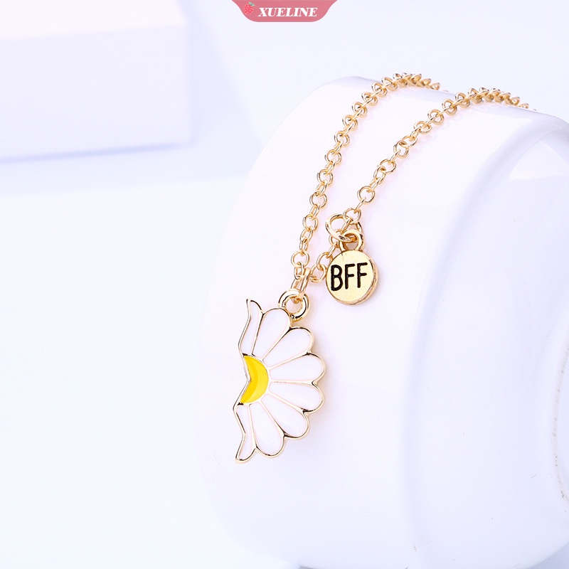 2pcs BFF Kalung Wanita Pecah Daisy Liontin Sahabat Kalung Fashion Pasangan Persahabatan Perhiasan Hadiah Anniversary [ZXL]