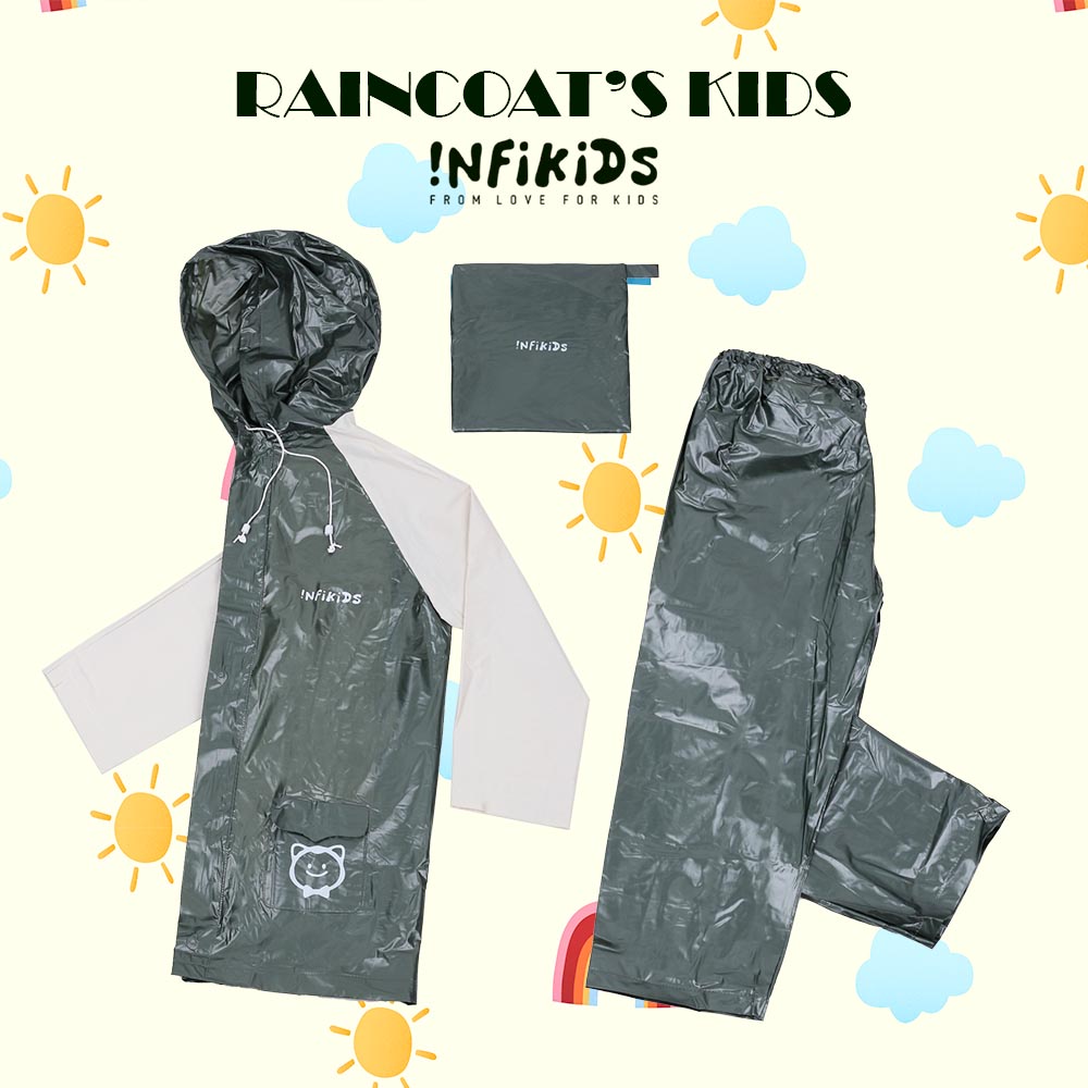 Jas Hujan Anak Tanggung Setelan Atasan Jaket Celana 10 - 15 Tahun Slot Backpack