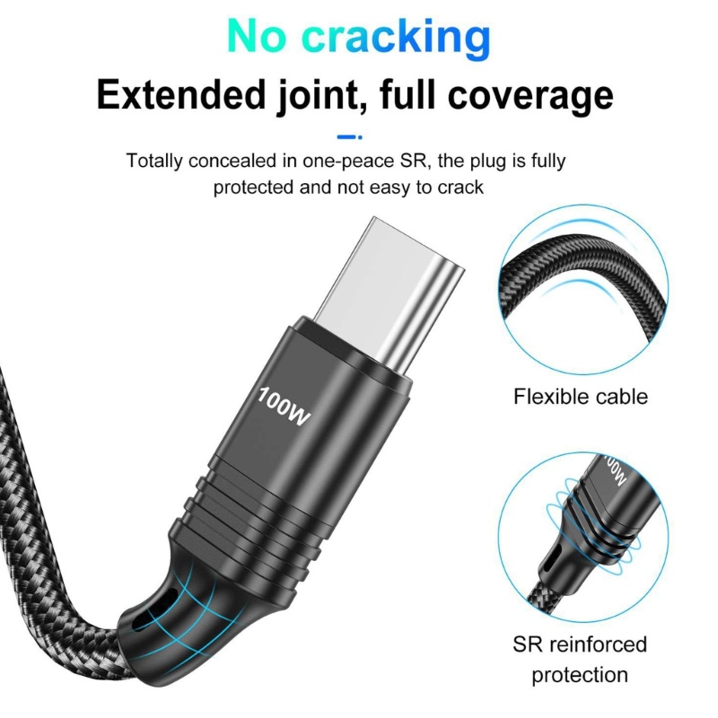 Zzz Kabel USB C, 100W PD 5A QC4.0 Fast Charging USB C to USB C Cable, Kabel Data Tipe C Kepang Nylon Untuk Tablet Laptop