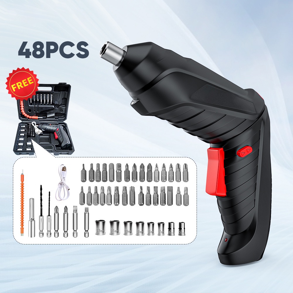 48 Pcs/set Cordless Obeng Listrik 4.2 V Mesin Bor Cordless Obeng Set Aksesoris Alat Baterai Charger Lampu LED