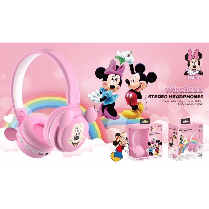 [ NM 17 ] HEADPHONE BANDO  BLUETOOTH / WIRELESS SERI  NM-17 KARAKTER MICKEY MOUSE MINNIE MOUSE SO SWEET