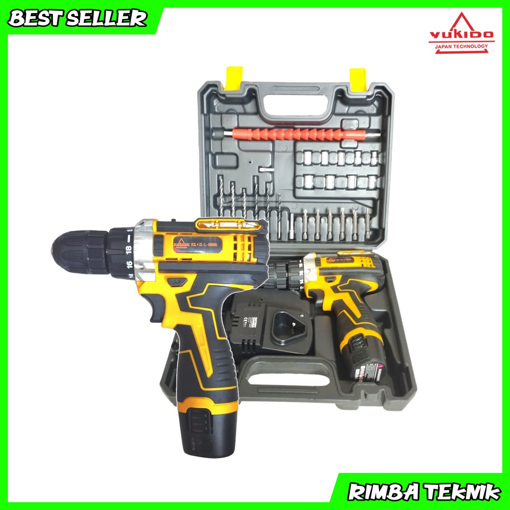 YUKIDO Bor Cordless Drill 12 Volt Tanpa Kabel Bor Baterai Driver Impact elektric Rechargeable Power Tools