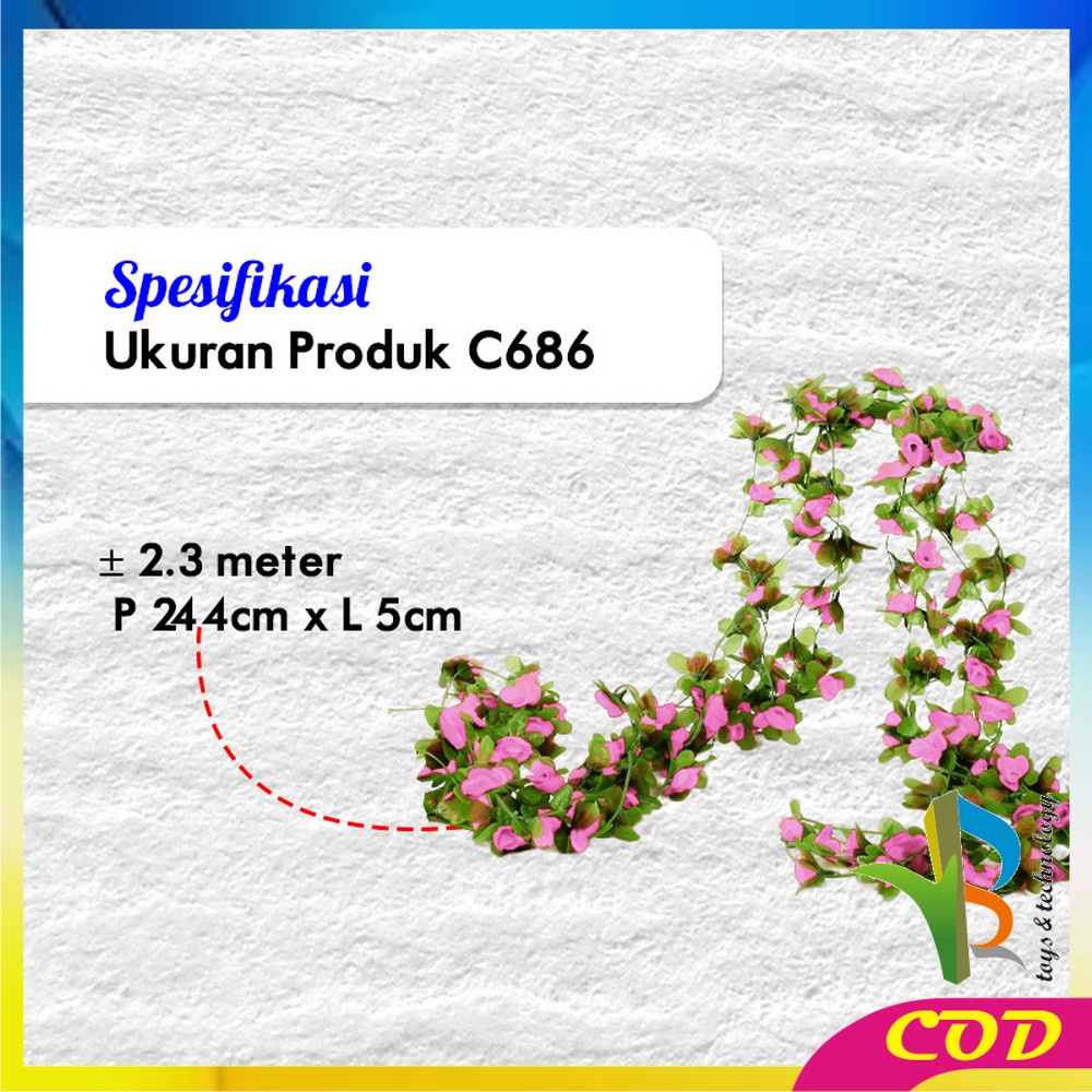 RB-C685 C688 Bunga Rambat Plastik Peony Juntai Mawar Dekorasi Dinding / Artificial Flower Rose Daun Gantung Hiasan Multifungsi