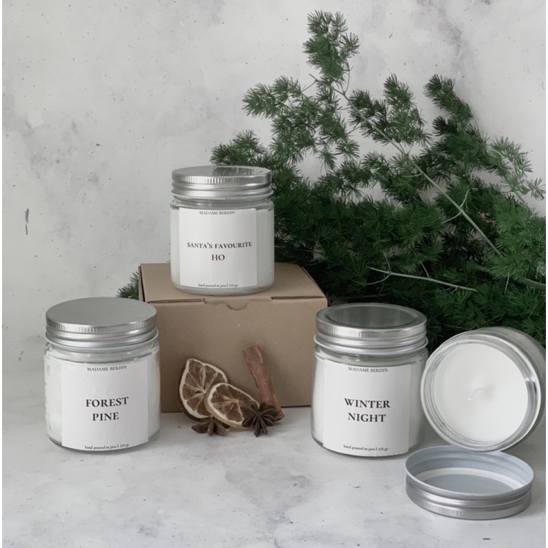 Lilin Aromaterapi by madame berdin Scented Candle 200gr in jar | Lilin aromaterapi Natal | Gift Natal Christmas Hampers | Minimalist scented Candle Simple Elegant | Birthday Gift | Kado Wisuda Skripsi