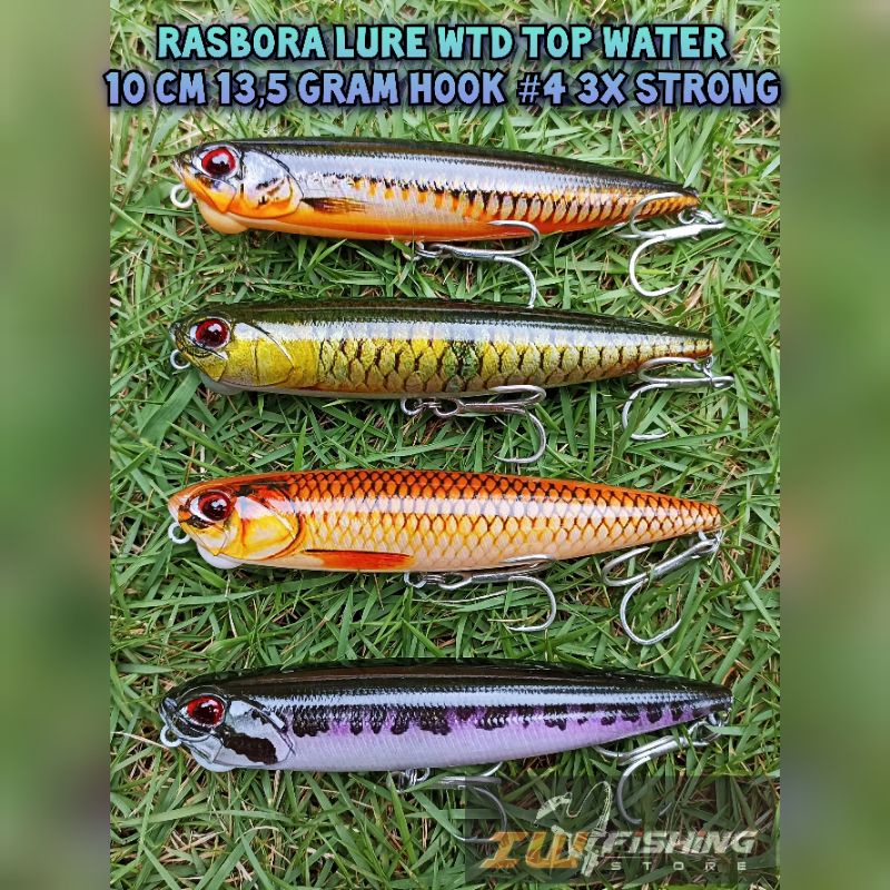 Rasbora lure wtd pensil 10 cm 13,5 gram top water treblehook ukuran 4 3x strong