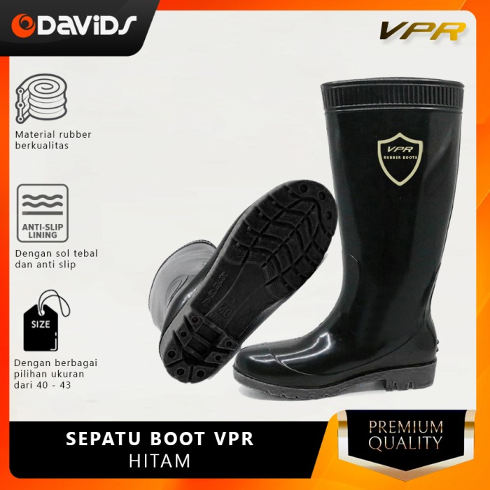TERMURAH Sepatu Boots Karet Boot Hitam Pria Kerja Safety Proyek Bot Panjang Vpr - 41