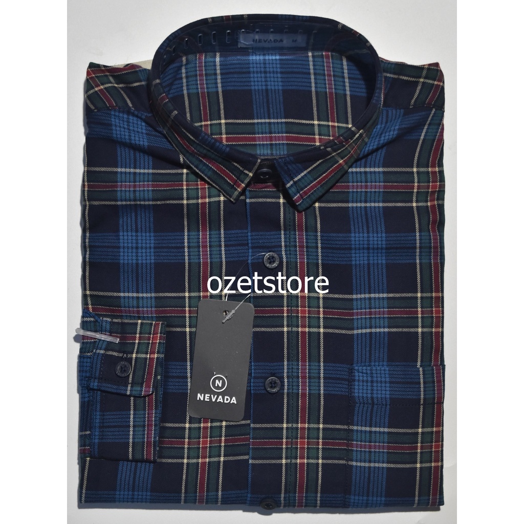 Kemeja Pria Nevada Lengan Panjang Navy Motif KNR58